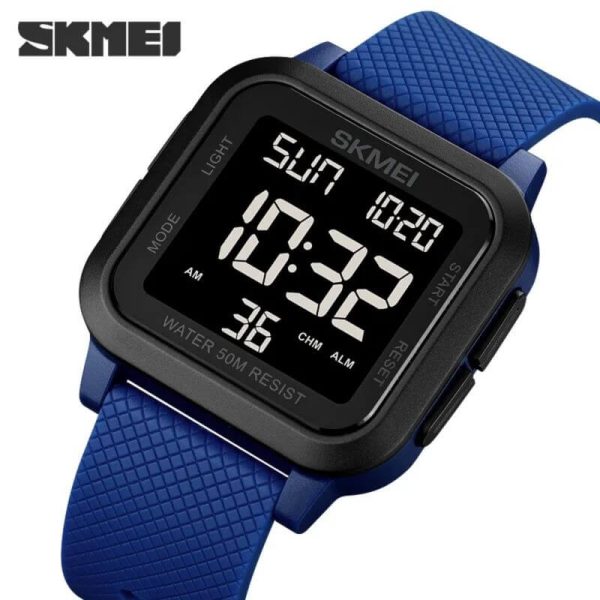 SKMEI 1894 Digital Movement Stopwatch Countdown LED  Display Square Shape Watch For Men - Blue