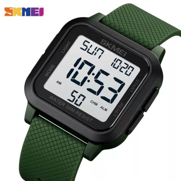 SKMEI 1894 Digital Movement Stopwatch Countdown LED  Display Square Shape Watch For Men - Green