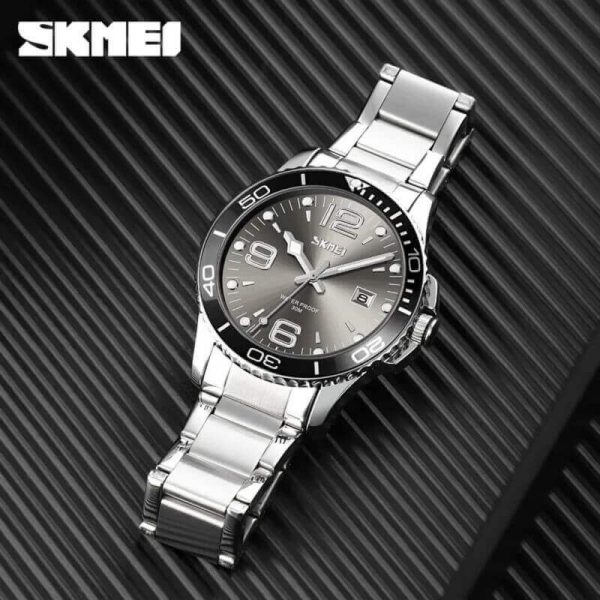 SKMEI 9278 Men's Business Stainless Steel Date Display Quartz Watch - Silver/Grey - Image 2