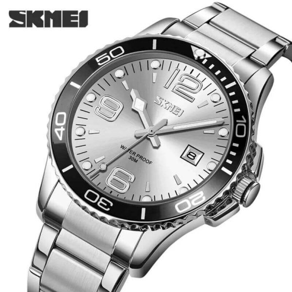 SKMEI 9278 Men's Business Stainless Steel Date Display Quartz Watch - Silver