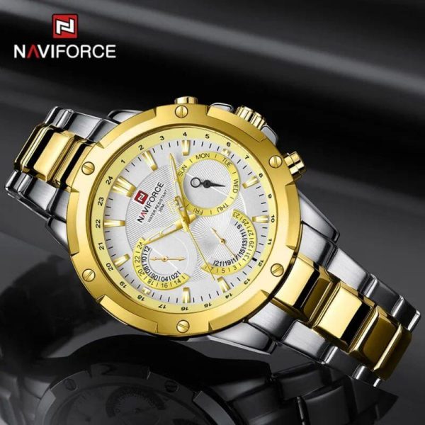 NAVIFORCE NF9196 Men's Quartz Stainless Steel Chronograph Complete Calendar Wristwatch - Golden/Silver - Image 3