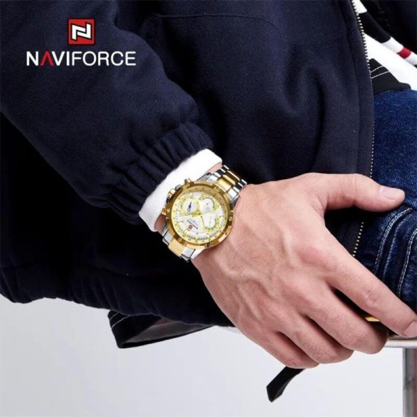 NAVIFORCE NF9196 Men's Quartz Stainless Steel Chronograph Complete Calendar Wristwatch - Golden/Silver - Image 2