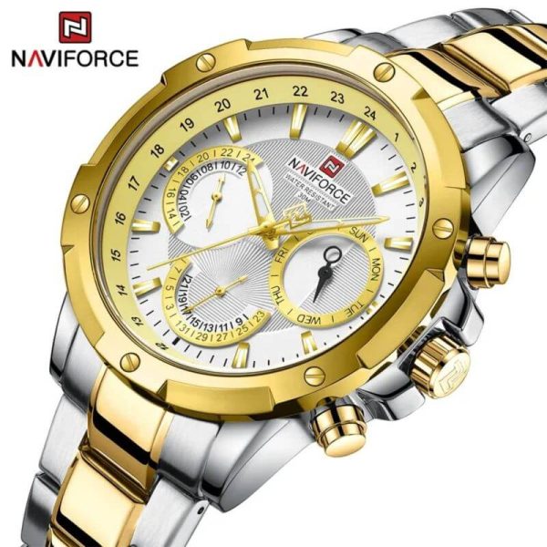 NAVIFORCE NF9196 Men's Quartz Stainless Steel Chronograph Complete Calendar Wristwatch - Golden/Silver