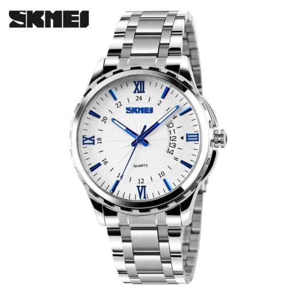 SKMEI 9069 Business Quartz Stainless Steel Roman Numeral Index Date Display Watch For Men - Silver/Blue