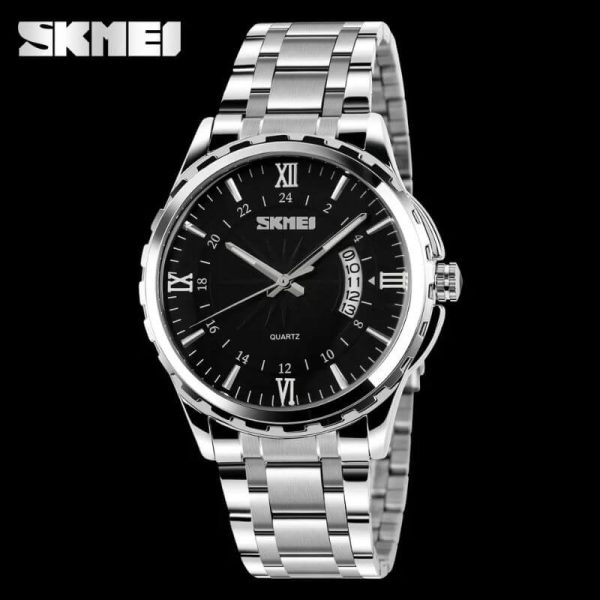 SKMEI 9069 Business Quartz Stainless Steel Roman Numeral Index Date Display Watch For Men - Silver/Black - Image 3