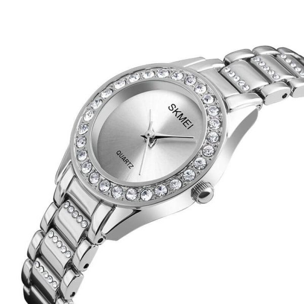 SKMEI 1262 Luxury Rhinestone Women's Plain Display Stainless Steel Quartz Watch - Silver