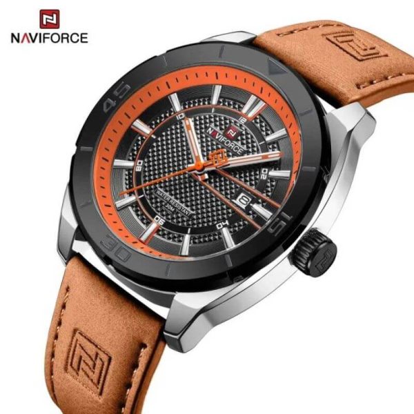 NaviForce NF9209 Fashion Sport Creative Design Date Display Luminous Leather Strap Quartz Watch For Men - Orange