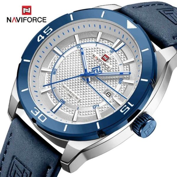 NaviForce NF9209 Fashion Sport Creative Design Date Display Luminous Leather Strap Quartz Watch For Men - Blue