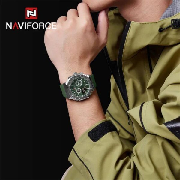 NaviForce NF9216T Men's Dynamic Dual Display Polygonal Bezel Luminous Silicone Strap Watch - Green - Image 2