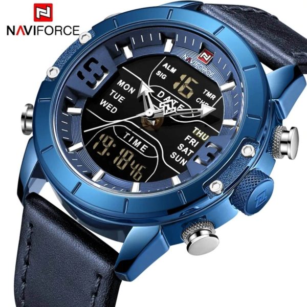 NaviForce NF9153 Double Time MultiFunction Watch with Leather Strap - Blue