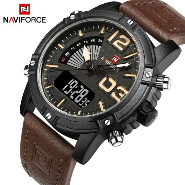 NaviForce NF9095 Double Time Analog/Digital Watch – Black/Brown