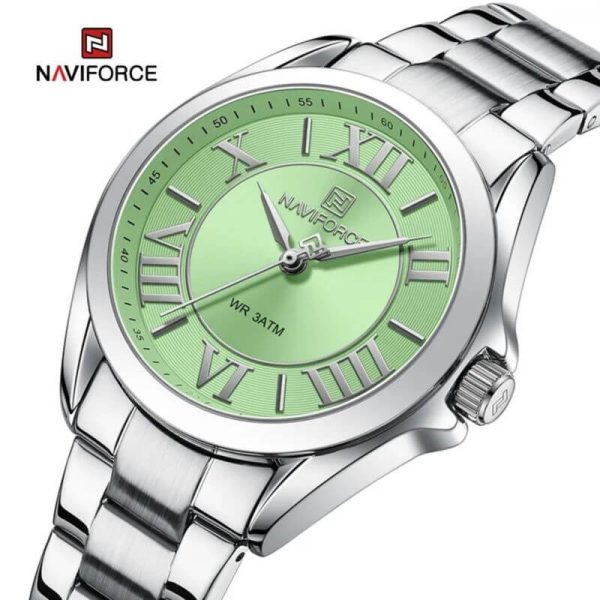 NaviForce NF5037 Women's Luxury Elegant Simple Roman Numeral Index Stainless Steel Watch - Silver/Green