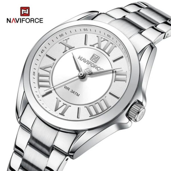 NaviForce NF5037 Women's Luxury Elegant Simple Roman Numeral Index Stainless Steel Watch - Silver