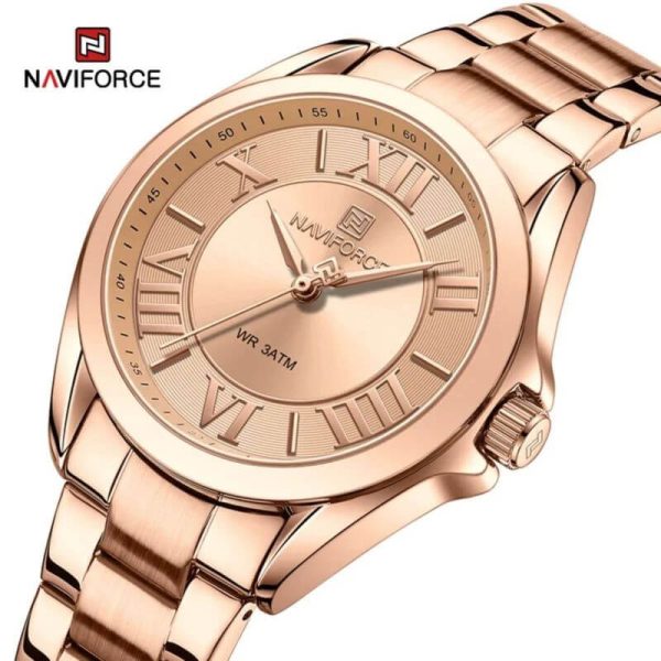 NaviForce NF5037 Women's Luxury Elegant Simple Roman Numeral Index Stainless Steel Watch - RoseGold