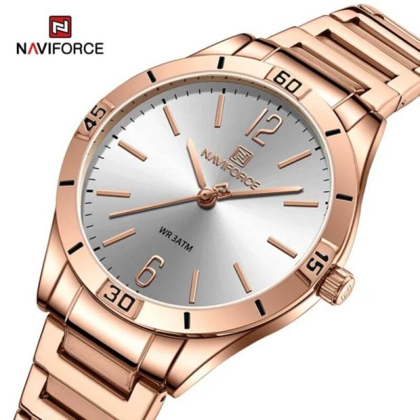 NaviForce NF5029 Women's Minimalist Elegant Casual Round Shape Stainless Steel Watch - White/RoseGold