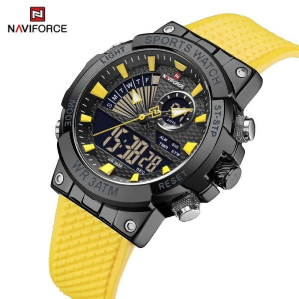 NaviForce NF9219 Dual Display Polygonal Case Analog Digital Silicon Strap Watch For Men - Yellow