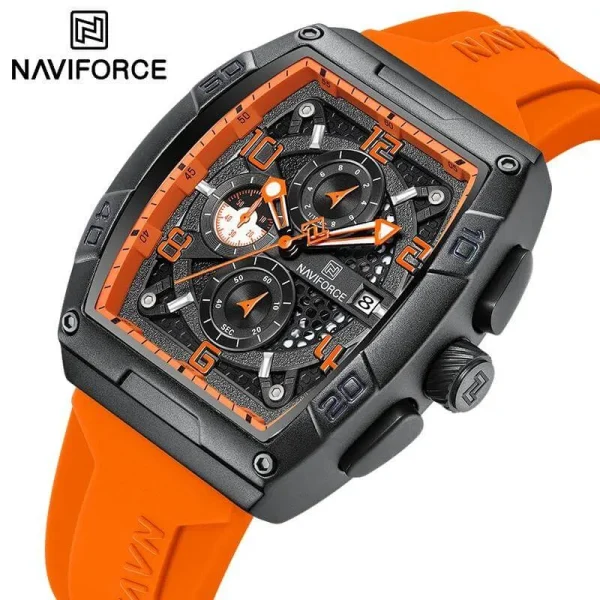 NaviForce NF8052 Fashion Barrel Shape Hollow Design Dial Multifunction Watch For Men - Orange