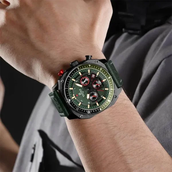 NF8057 Men's Fashion Retro Multielement Digital Analog Leather Strap Watch - Green - Image 2