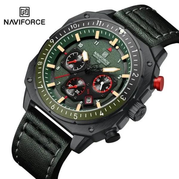 NF8057 Men's Fashion Retro Multielement Digital Analog Leather Strap Watch - Green