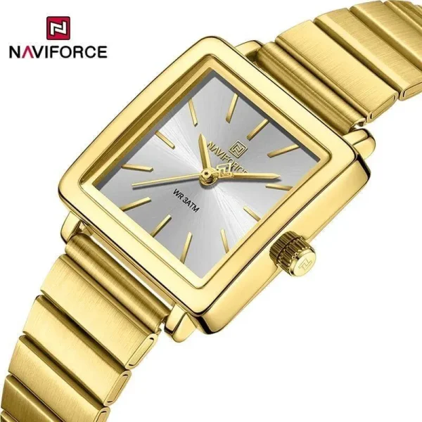 NaviForce NF5048 Fashion Square Shape Dial Classic Stainless Steel Bracelete Watch For Women - White/Golden