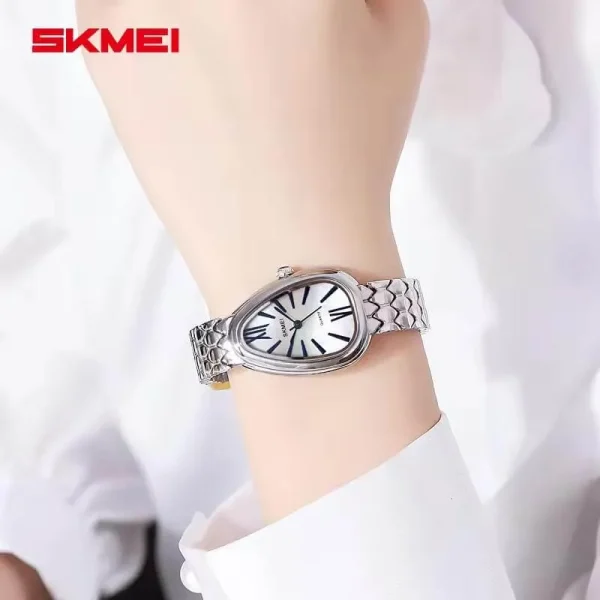 SKMEI 2332 Fashion Retro Classic Snake Shape Dial Stainless Steel Watch - Silver - Image 2