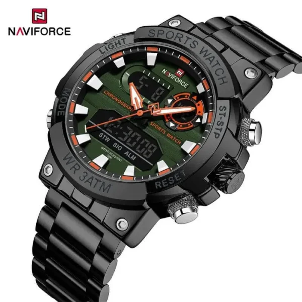 NaviForce NF9237 Men's Multifunction Fashion Dual Display Stainless Steel Luminous Watch - Green/Silver