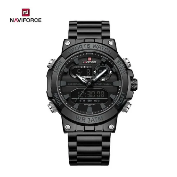 NaviForce NF9237 Men's Multifunction Fashion Dual Display Stainless Steel Luminous Watch - Black