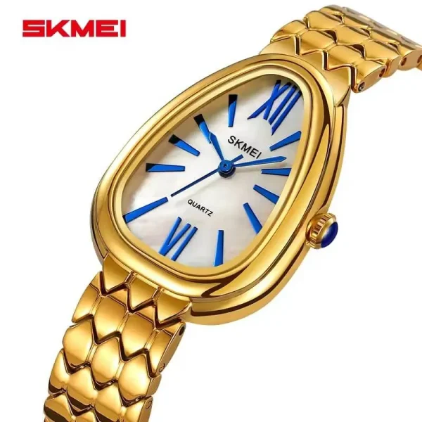 SKMEI 2332 Fashion Retro Classic Snake Shape Dial Stainless Steel Watch - Golden