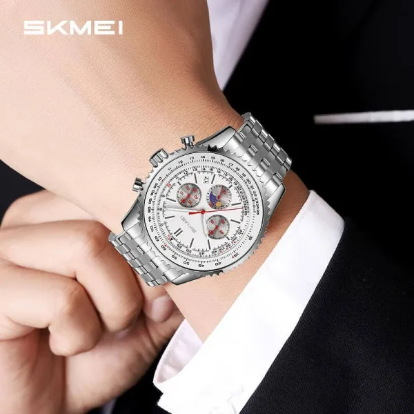 SKMEI 9348 Men's Business Chronograph Date Display Stainless Steel Watch -  Silver - Image 2