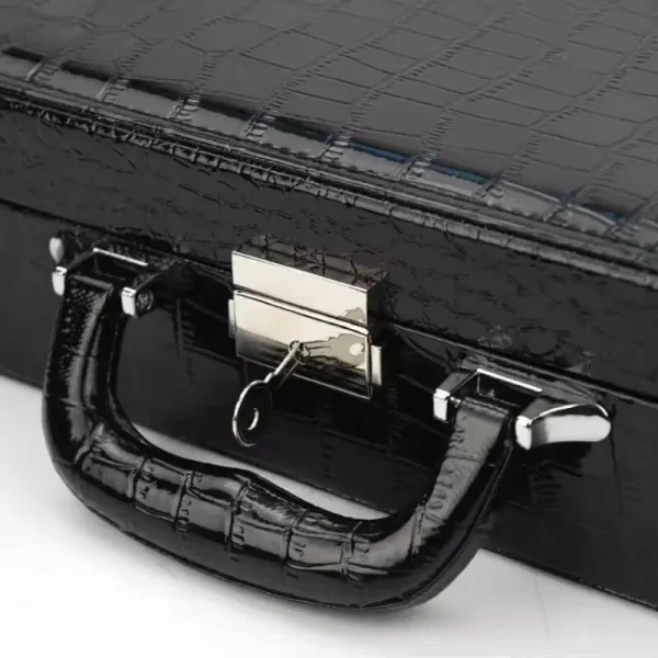 PU Leather Crocodile Pattern 24 Slot Watch Organizer Suitcase - Black - Image 3