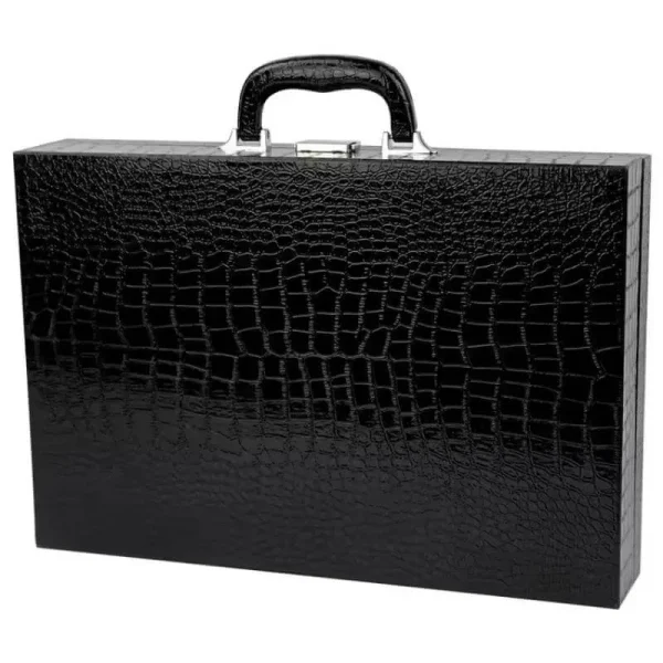 PU Leather Crocodile Pattern 24 Slot Watch Organizer Suitcase - Black - Image 4