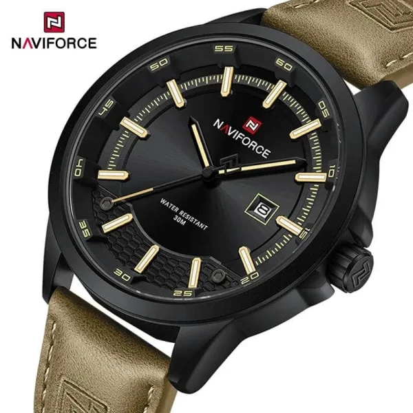 NaviForce NF9248 Simple Casual Quartz Movement Luminous Date Display Leather Watch For Men - Yellow/Brown