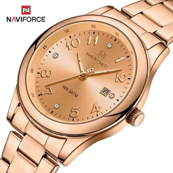 NaviForce NF5059 Fashion Stylish Diamond Quartz Date Display Stainless Steel Watch For Women - Rosegold