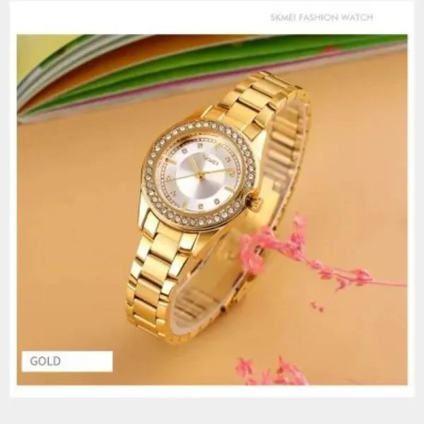 SKMEI 1534 Simple Elegant Fashion Rhinestone Inlay Stainless Steel Watch For Women - Golden - Image 2