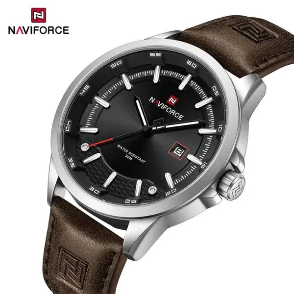 NaviForce NF9248 Simple Casual Quartz Movement Luminous Date Display Leather Watch For Men - Black/Brown