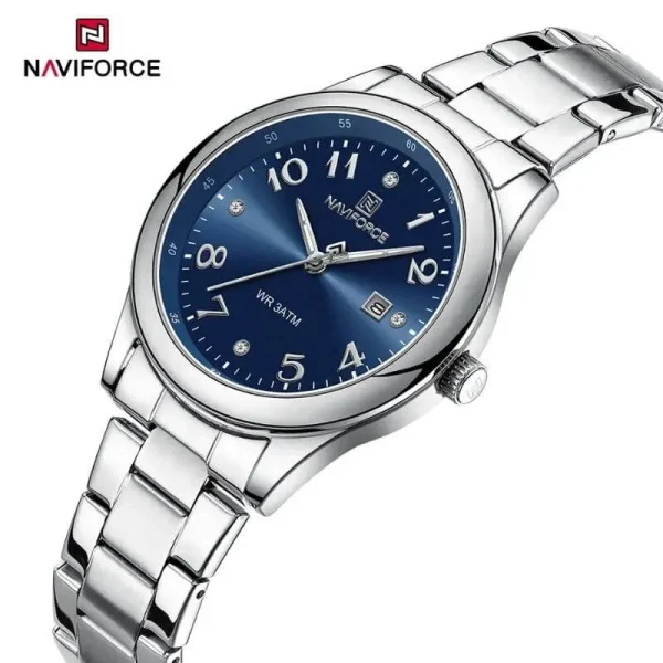 NaviForce NF5059 Fashion Stylish Diamond Quartz Date Display Stainless Steel Watch For Women - Blue/Silver