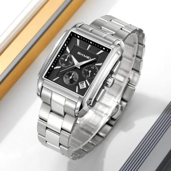 SKMEI 2339 Business Fashion Square Shape Date Display Stainless Steel Watch For Men - Black/Silver - Image 2