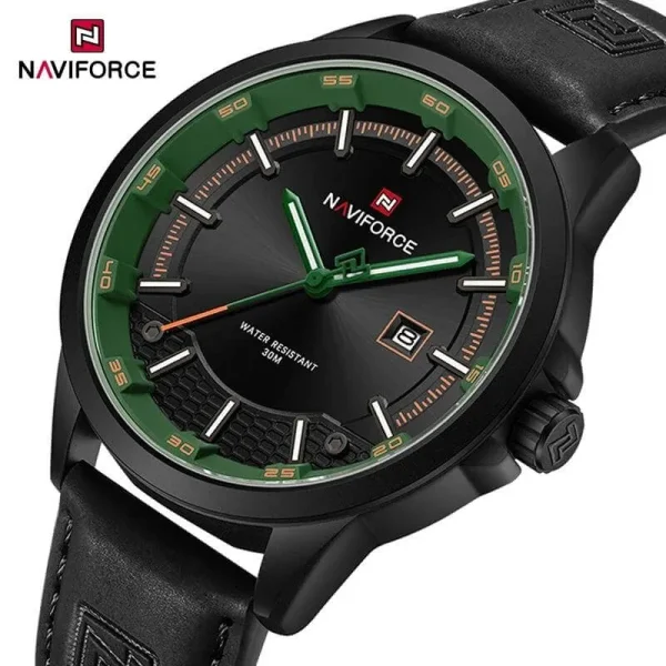 NaviForce NF9248 Simple Casual Quartz Movement Luminous Date Display Leather Watch For Men - Green/Black