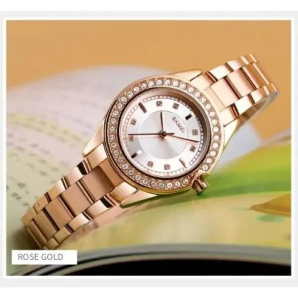 SKMEI 1534 Simple Elegant Fashion Rhinestone Inlay Stainless Steel Watch For Women - Rosegold - Image 2