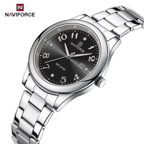 NaviForce NF5059 Fashion Stylish Diamond Quartz Date Display Stainless Steel Watch For Women - Black/Silver