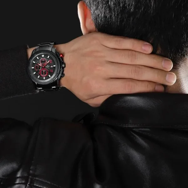 NaviForce NF8047 Men's Business Quartz Chronograph Luminous Stainless Steel Watch - Red/Black - Image 2