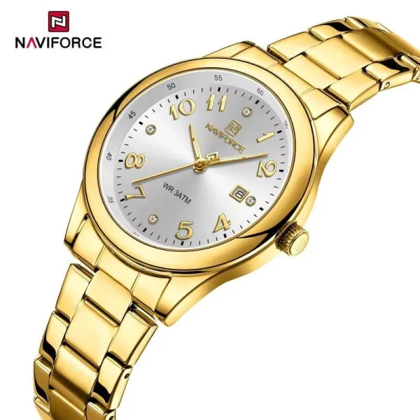 NaviForce NF5059 Fashion Stylish Diamond Quartz Date Display Stainless Steel Watch For Women - Silver/Golden