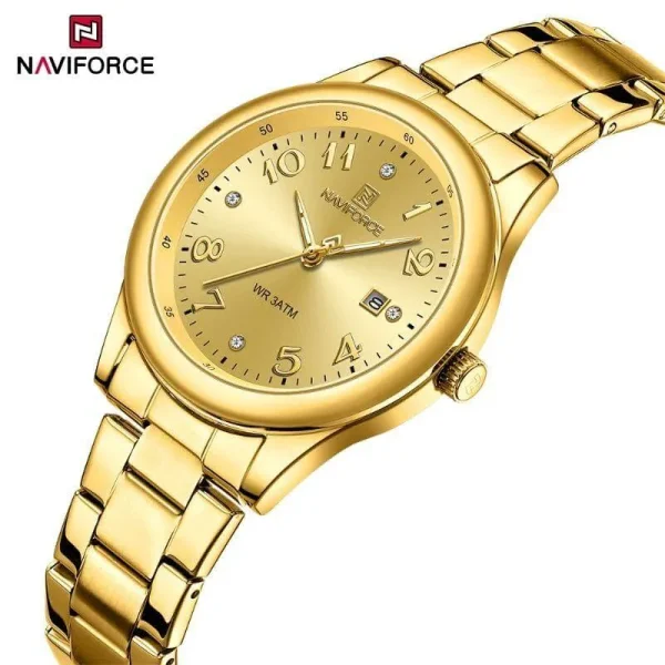 NaviForce NF5059 Fashion Stylish Diamond Quartz Date Display Stainless Steel Watch For Women - Golden