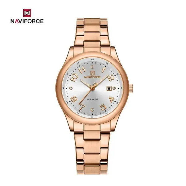 NaviForce NF5059 Fashion Stylish Diamond Quartz Date Display Stainless Steel Watch For Women - Silver/Rosegold