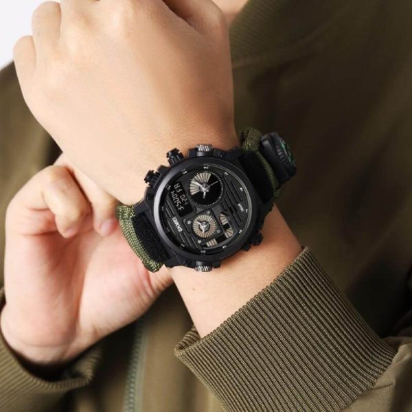 SKMEI 2202 Fashion Sports Dual Display Multifunctional Chronograph Nylon Strap Watch For Men - Army Green - Image 2