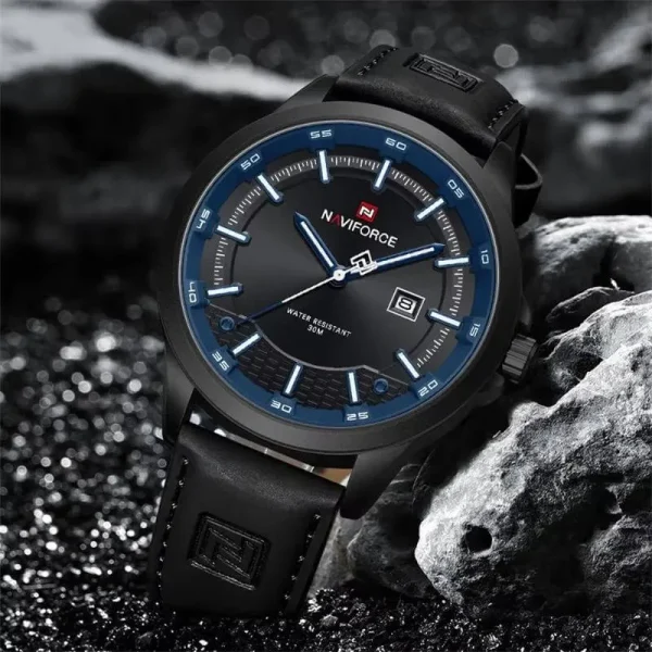 NaviForce NF9248 Simple Casual Quartz Movement Luminous Date Display Leather Watch For Men - Blue/Black - Image 2