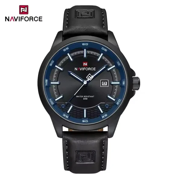 NaviForce NF9248 Simple Casual Quartz Movement Luminous Date Display Leather Watch For Men - Blue/Black