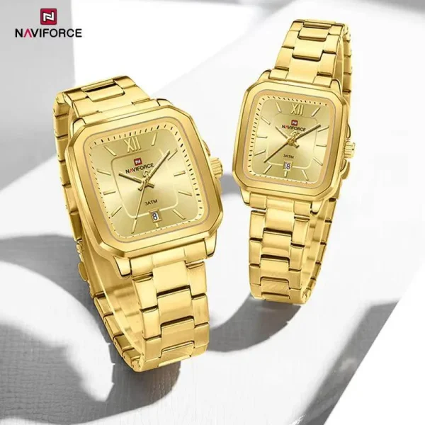 NaviForce NF9239 Couple Simple Casual Date Display Square Dial Stainless Steel Watch - Golden - Image 2