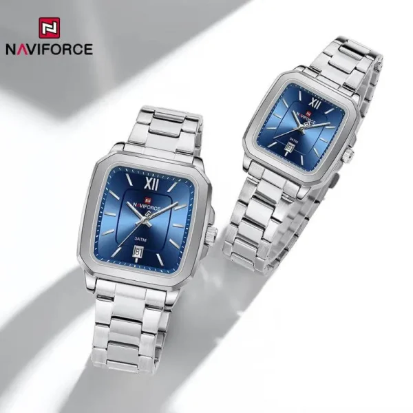 NaviForce NF9239 Couple  Simple Casual Date Display Square Dial Stainless Steel Watch - Blue/Silver - Image 2