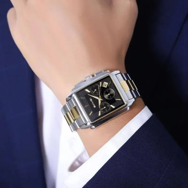 SKMEI 2339 Business Fashion Square Shape Date Display Stainless Steel Watch For Men - Silver/Golden - Image 2